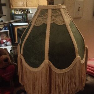 Gorgeous vintage lamp shade with lace & fringe Gorgeous green color!  Incredible